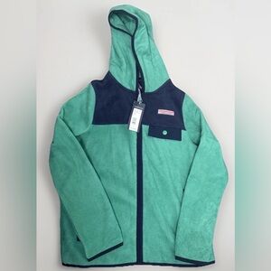 Vineyard Vines Boys Harbor Full Zip Hoodie Sea Swell Green Navy Size L NWT